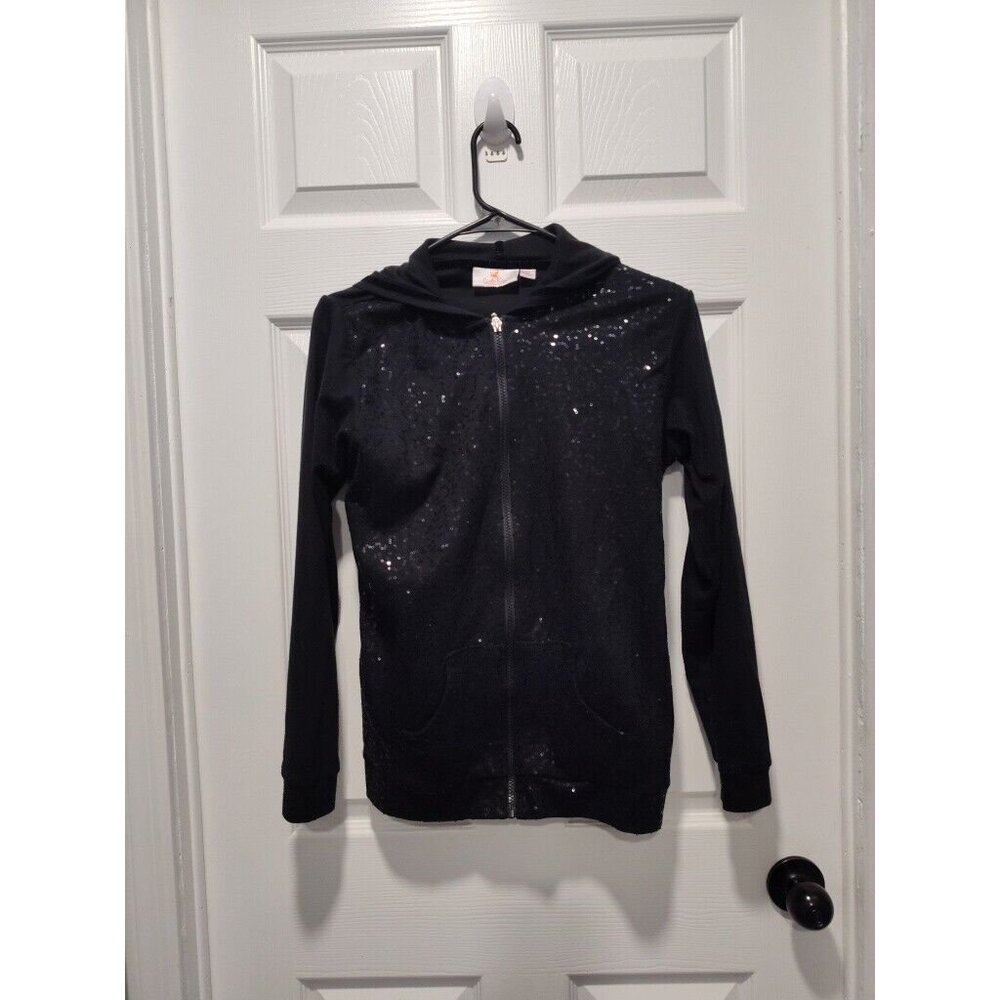 Quacker Factory Woman's XSmall‎ black zip up hoodie with sequins and pockets